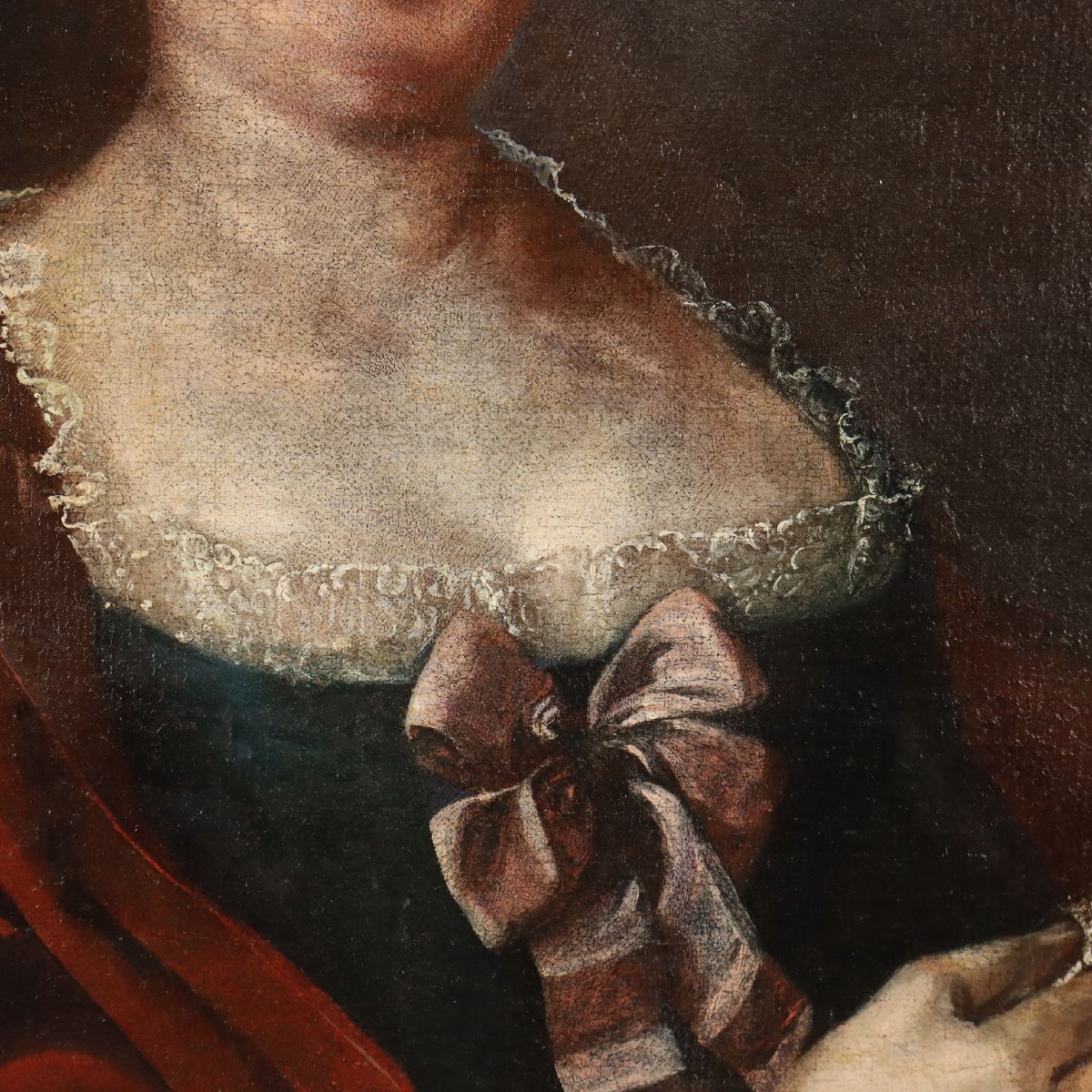 Dipinto Antico Ritratto di Nobildonna Olio su Tela XVIII Secolo Restaurato-photo-1