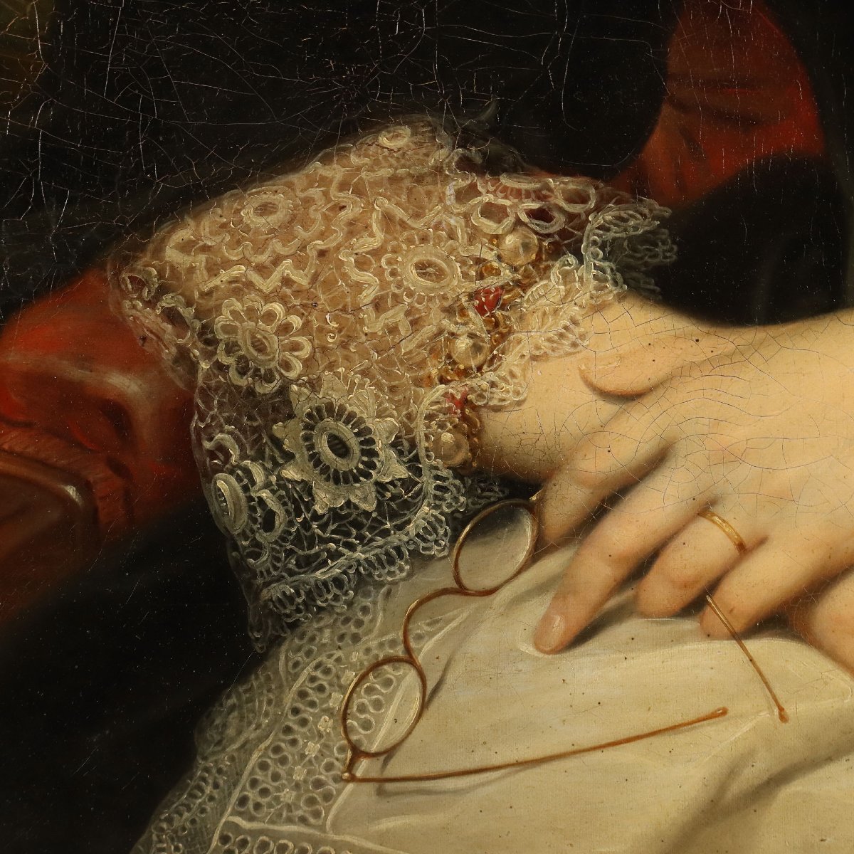 Dipinto Antico Ritratto di Dama Olio su Tela Scuola Inglese XIX Secolo-photo-2