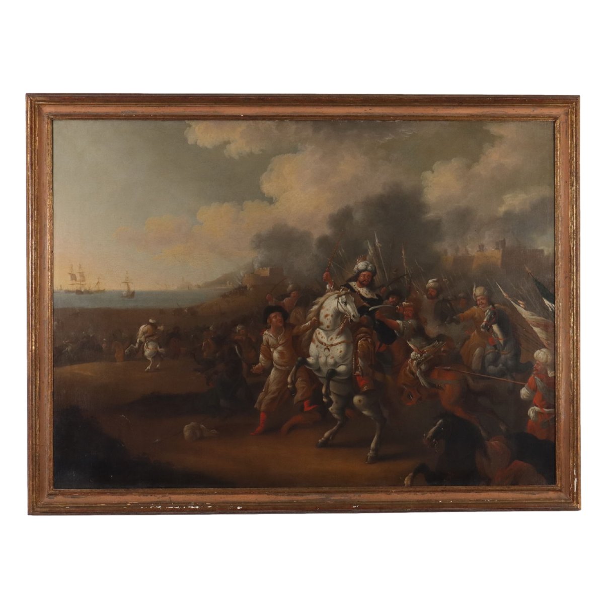 Quadro Antico Dipinto Scena di Battaglia Olio su Tela XVIII Secolo Originale