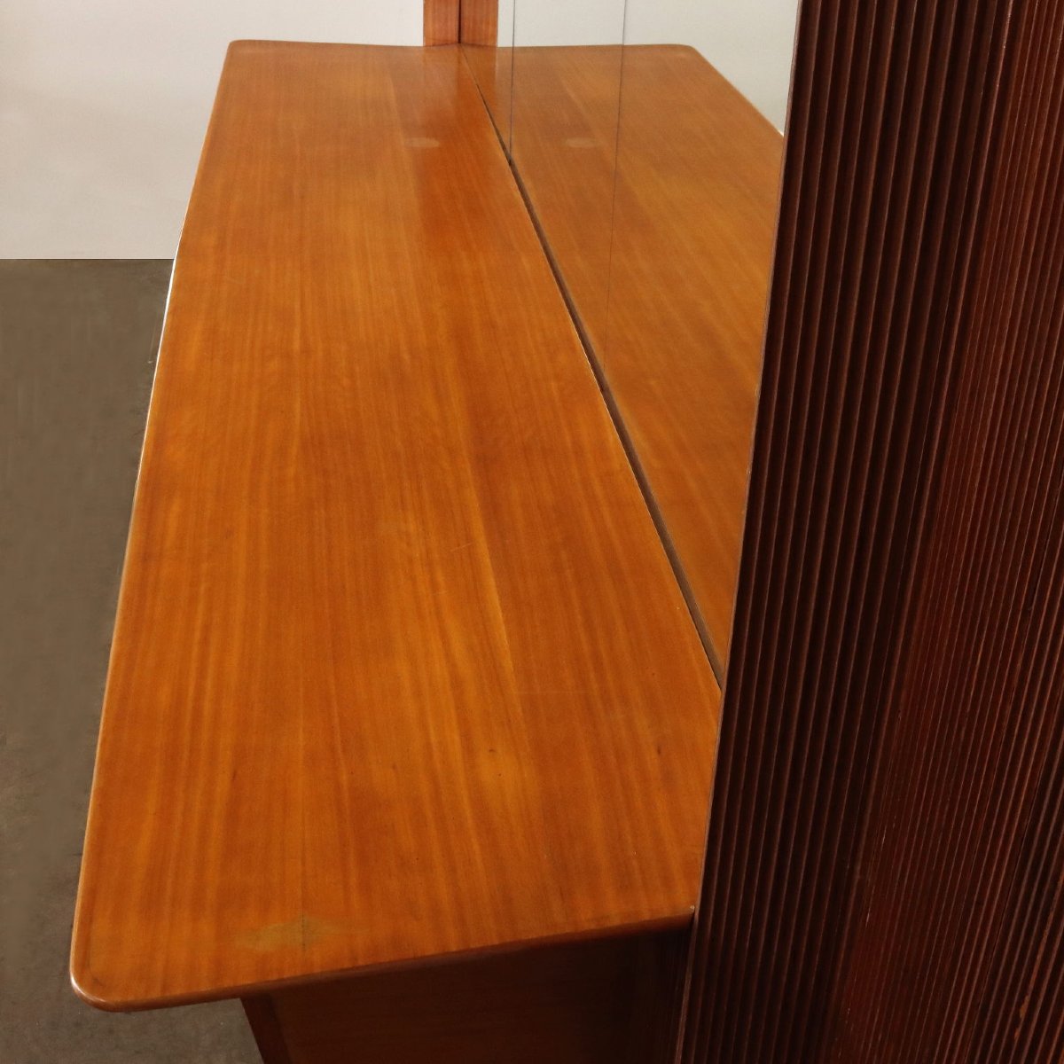 Mobile a Parete Vintage Mogano Biondo Vetro Alluminio Anni 50 Originale-photo-3