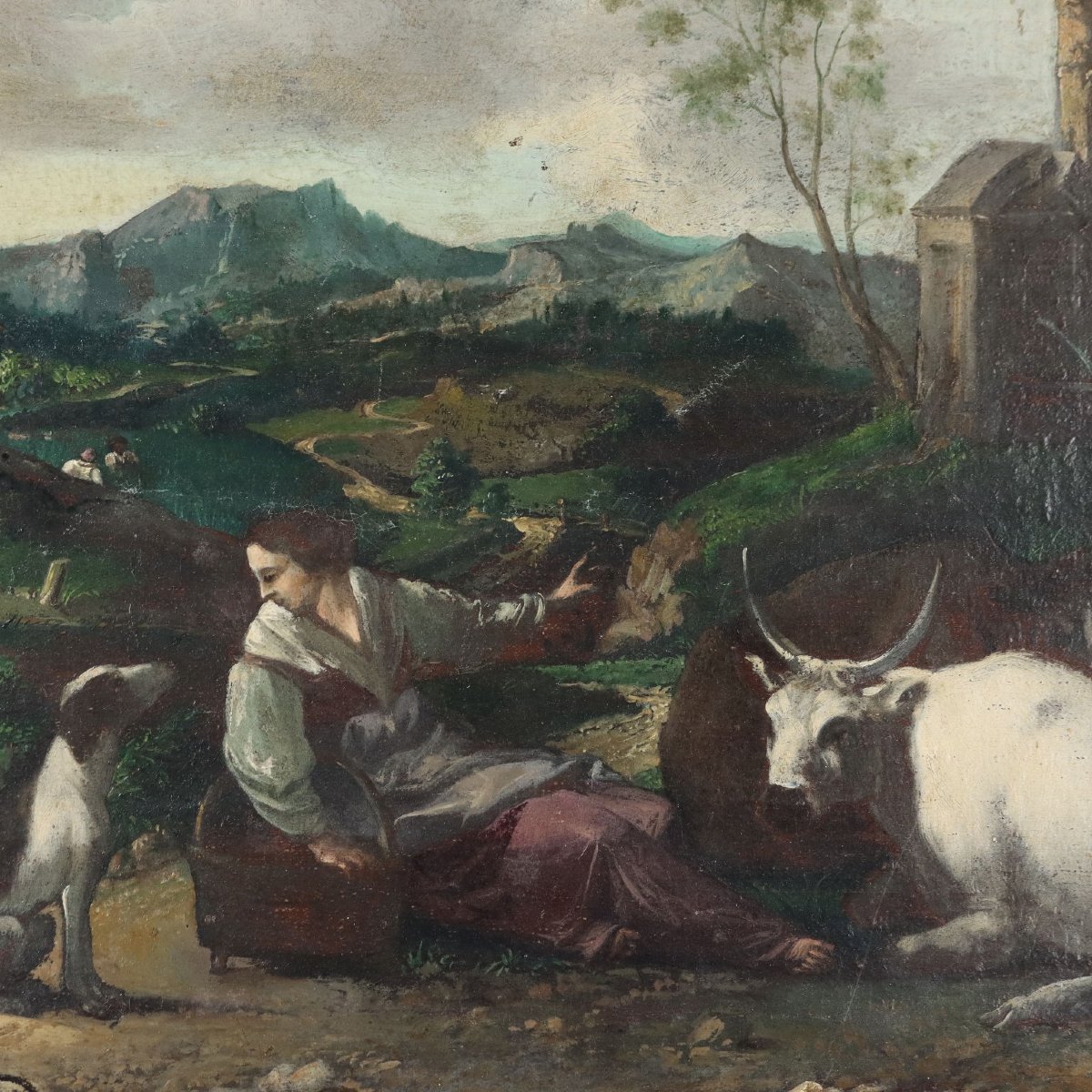 Quadro Antico Dipinto Paesaggio Nordico Olio su Tela XVII-XVIII Secolo-photo-3