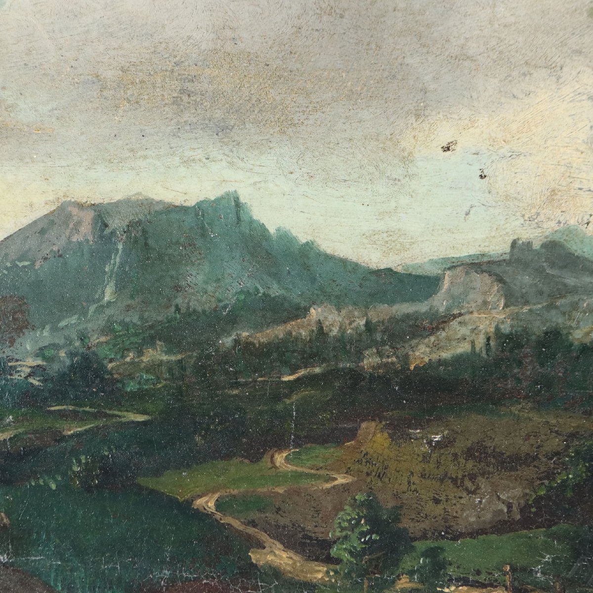 Quadro Antico Dipinto Paesaggio Nordico Olio su Tela XVII-XVIII Secolo-photo-4