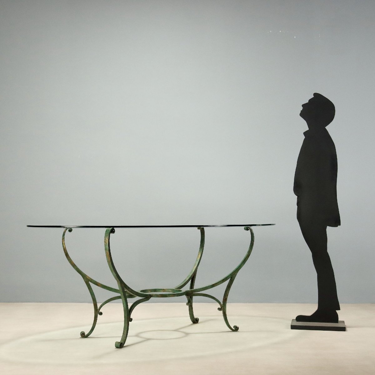 Tavolo in Ferro Battuto e Vetro con Piano Ellittico Italia Fine XX Secolo-photo-2