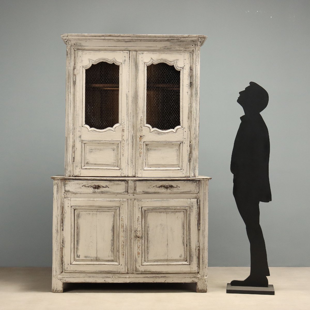 Credenza Provenzale in Rovere Laccato Grigio Francia Fine XVIII Secolo-photo-2
