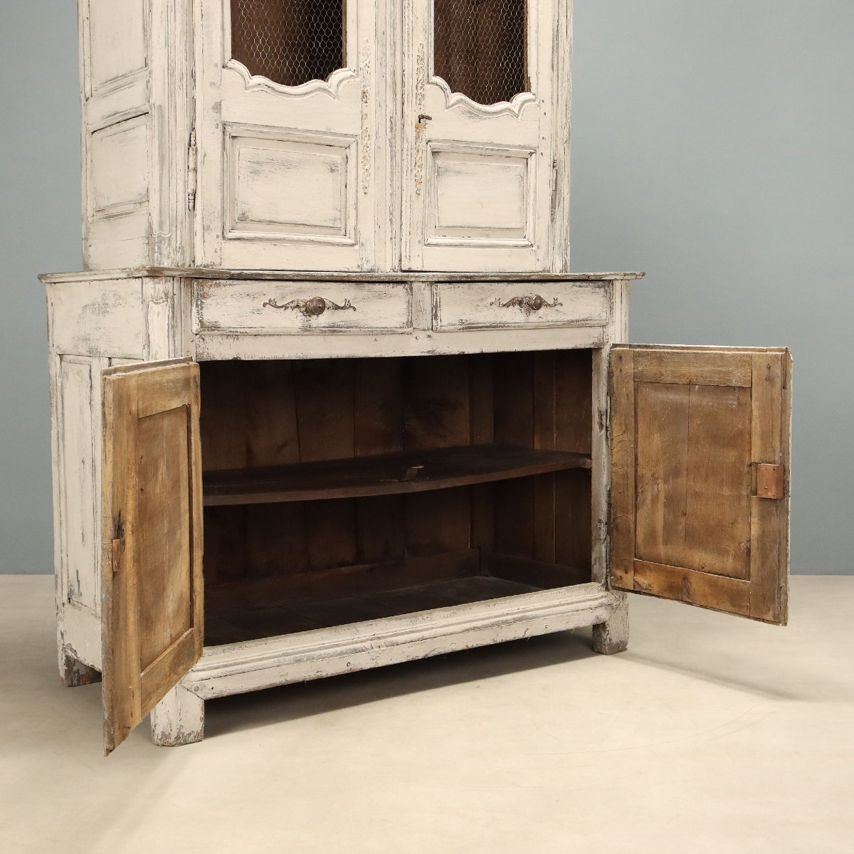Credenza Provenzale in Rovere Laccato Grigio Francia Fine XVIII Secolo-photo-4