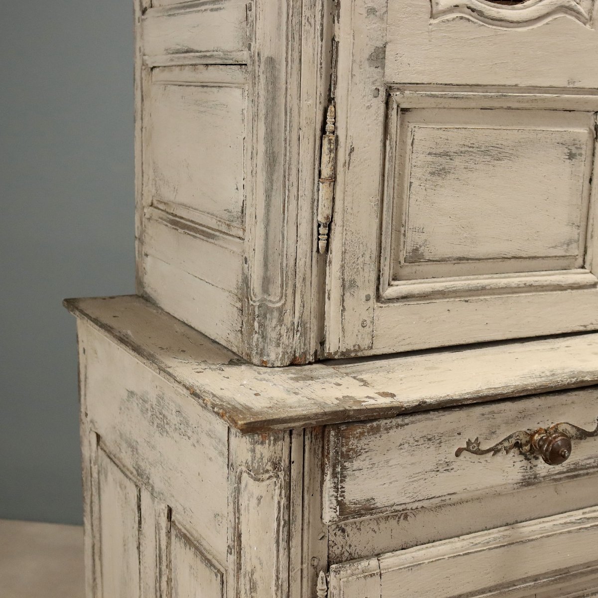 Credenza Provenzale in Rovere Laccato Grigio Francia Fine XVIII Secolo-photo-6