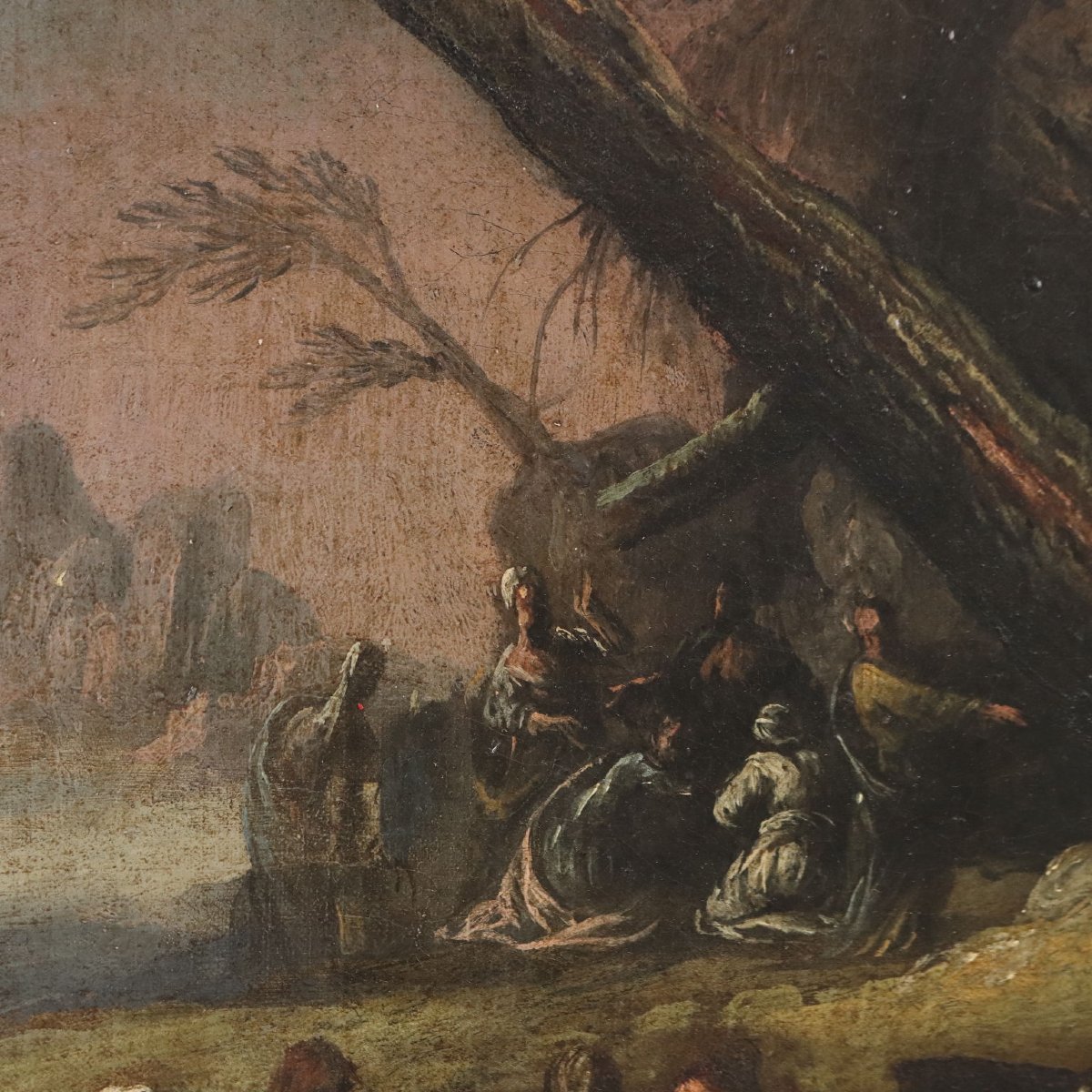 Quadro Antico Mosè fa Scaturire l'Acqua dalla Roccia XVII-XVIII Secolo Originale-photo-3