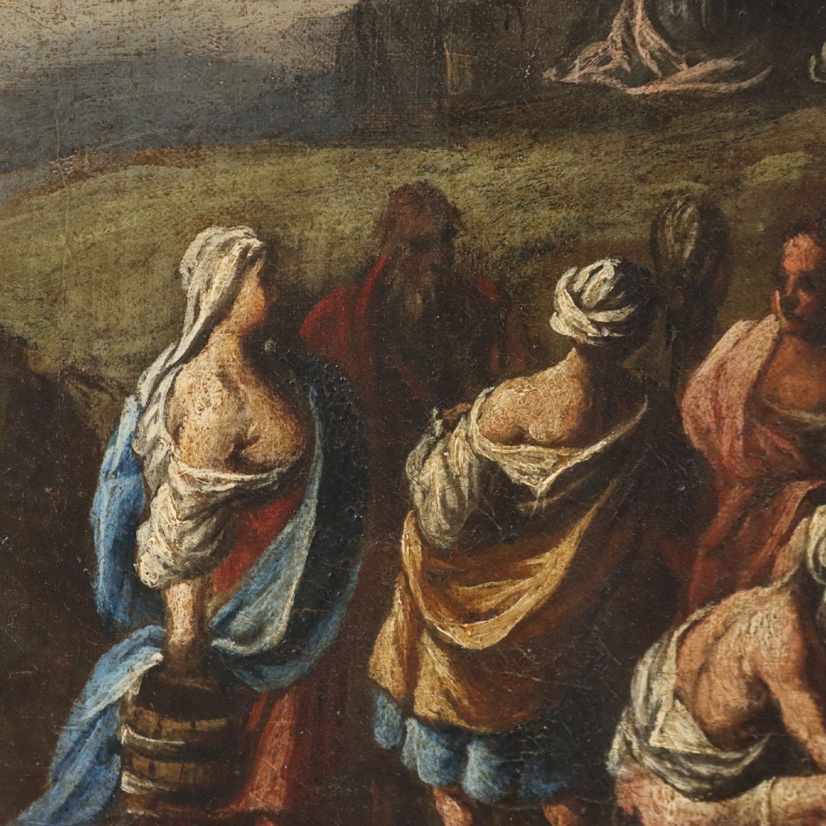 Quadro Antico Mosè fa Scaturire l'Acqua dalla Roccia XVII-XVIII Secolo Originale-photo-4