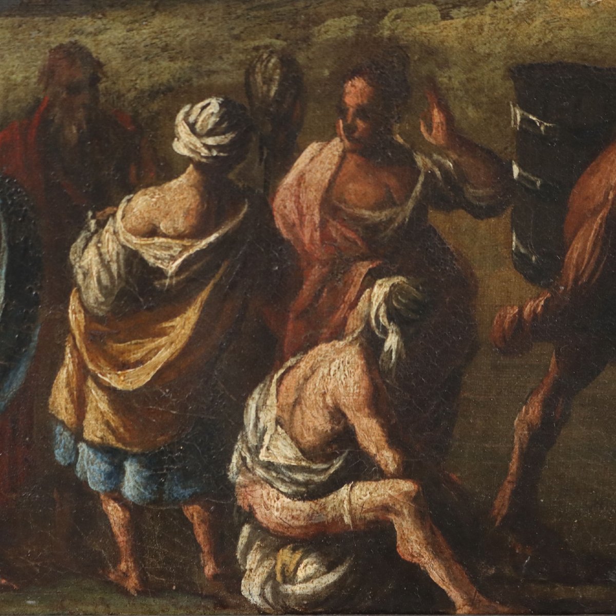 Quadro Antico Mosè fa Scaturire l'Acqua dalla Roccia XVII-XVIII Secolo Originale-photo-2