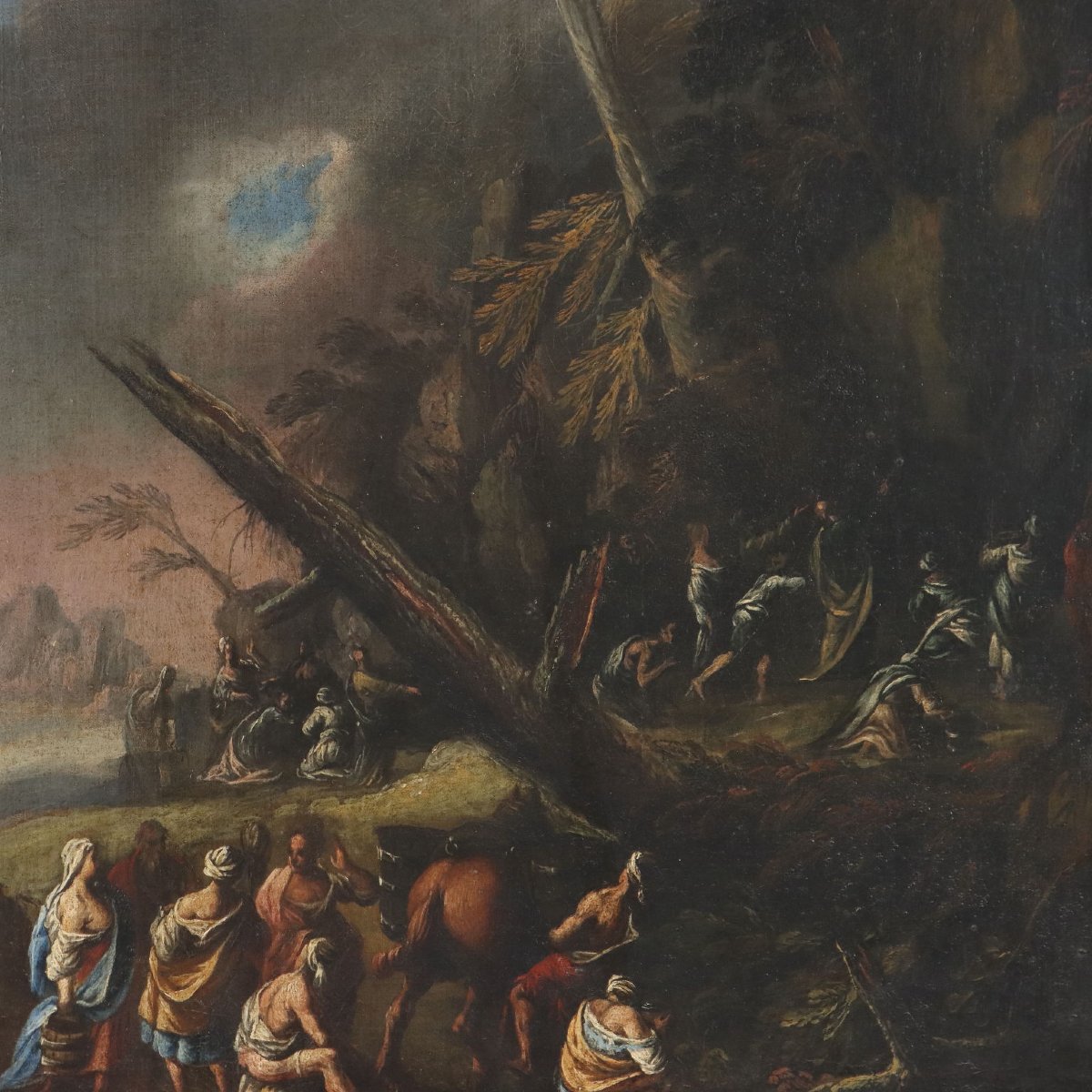 Quadro Antico Mosè fa Scaturire l'Acqua dalla Roccia XVII-XVIII Secolo Originale-photo-3