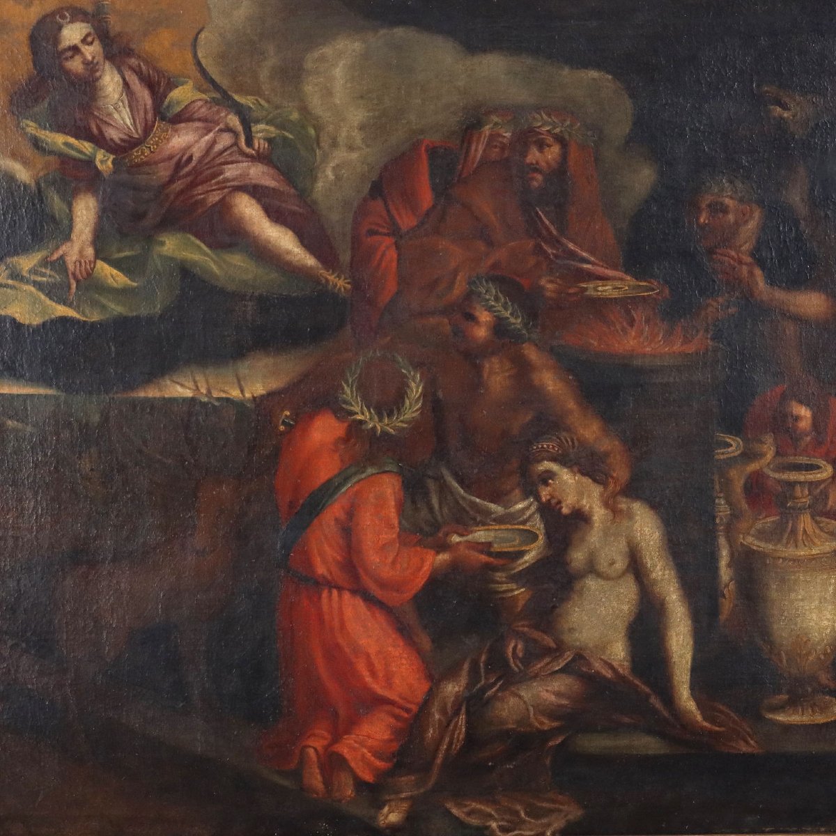 Quadro Antico Dipinto Soggetto Sacro Olio su Tela XVII Secolo-photo-3