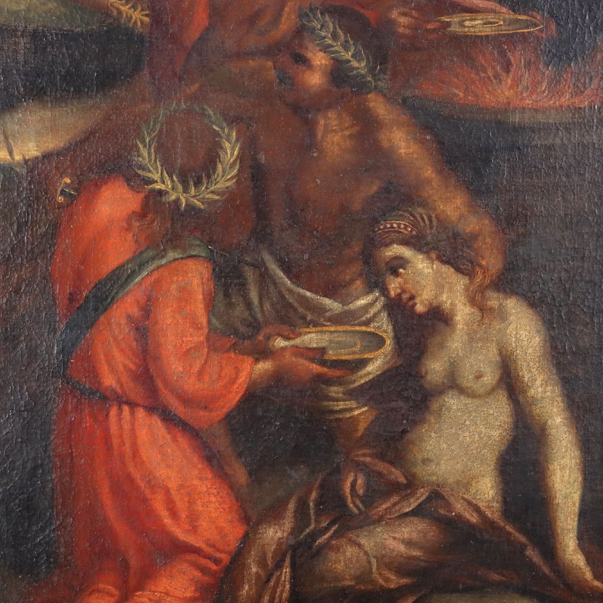 Quadro Antico Dipinto Soggetto Sacro Olio su Tela XVII Secolo-photo-2