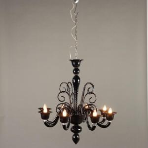 Lampadario in Vetro Nero Murano Anni 80