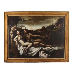 Dipinto con Scena Mitologica Amore e Psiche