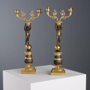 Coppia di Candelabri in Stile Napoleone III Italia Metà '900