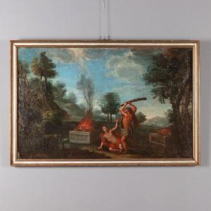 Dipinto Caino e Abele Olio su tela Scuola nord- italiana del XVII -XVIII secolo