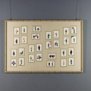Collezione di Figure Cinesi Dipinti Antichi Canton Epoca Qing 1860 Originali