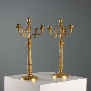 Coppia di Candelabri in Bronzo Dorato Francia Seconda Metà XIX Secolo