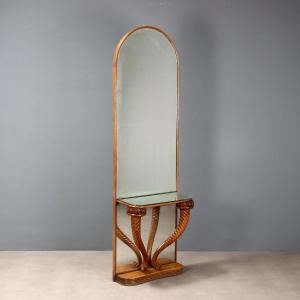 Consolle in Rovere con Specchio Italia Prima Metà XX Secolo