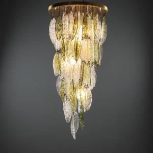 Lampadario con Foglie in Vetro Anni 70