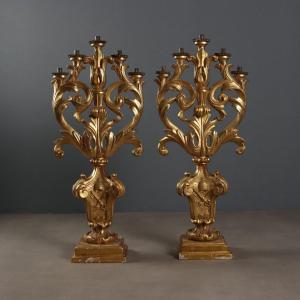 Coppia di Torcieri in Legno dorato Italia XVIII Secolo
