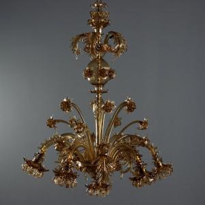 Lampadario in Vetro Soffiato Brunito Murano XIX Secolo