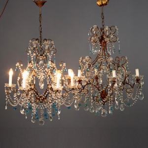 Coppia di Lampadari a Sei Luci Italia Fine XIX Secolo