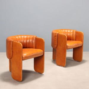 Poltrona Frau 'dinette' Armchairs Leather Design Italy 1970s