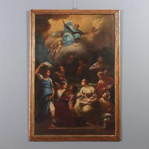Dipinto La Nascita di Maria Vergine  XVIII Secolo