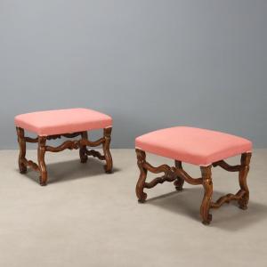 Coppia di Sgabelli Barocchi in Noce Piemonte Inizio XVIII Secolo