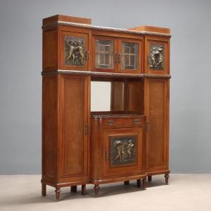 Credenza Liberty in Mogano e Fusioni in Bronzo Italia Inizio XX Secolo