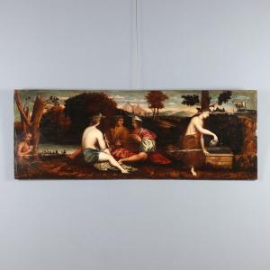 Dipinto Concerto Campestre Olio su Tavola XVIII Secolo
