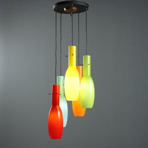 Lampada a Sospensione Anni '60 con Vetri Colorati