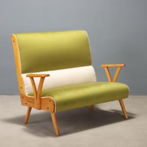Divanetto Vintage Anni '50 in Velluto Bicolore