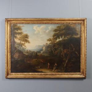 Dipinto Antico Scuola Veneta Olio su Tela Paesaggio XVIII Secolo