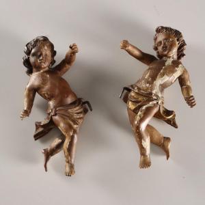 Putti Antichi Legno Intagliato Laccato Dorato Italia XVIII Secolo