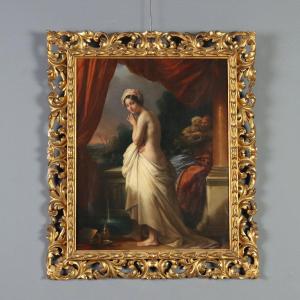 Dipinto di Guglielmo Berti "Susanna e i Vecchioni" Olio su Tela XIX Secolo