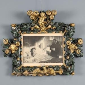 Piccola Cornice Barocca Antica Legno Intagliato Dorato XVIII Secolo