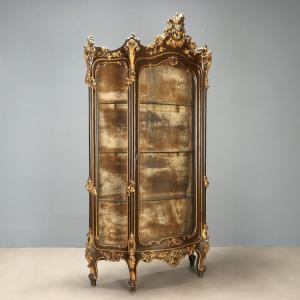 Vetrina Scantonata in Stile Barocchetto - Legno Intagliato Italia Fine XIX Secolo
