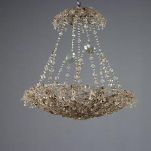 Lampadario in Vetro con Perlinature e Gocce Italia Fine XIX Secolo