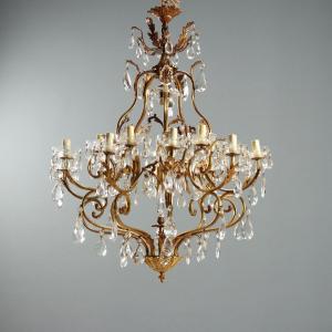 Lampadario in Bronzo Dorato Italia Inizio XX Secolo