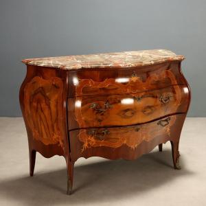 Cassettone Barocchetto Lombardo Antico Noce Marmo Italia XX Secolo Originale