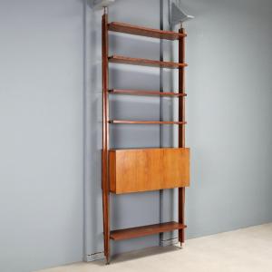 Libreria Vintage con Vano Bar Legno Impiallacciato Design Anni 50-60