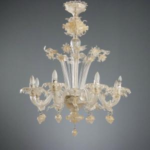 Lampadario in Vetro Soffiato Veneziano Murano Metà XIX Secolo
