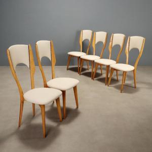 Sedie Vintage Faggio Similpelle Bianco Ghiaccio Italia Design Anni 60 Originali