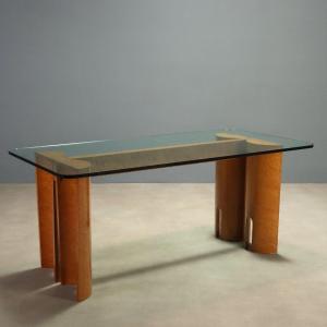 Tavolo Vintage Piano Cristallo Gambe Radica Italia Design Anni 70 Originale