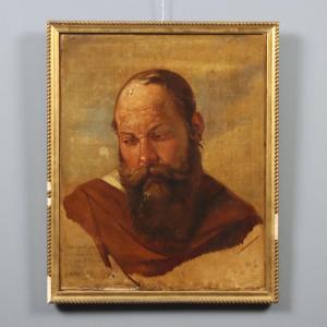Filippo Marsigli Dipinto Antico Studio di Volto Olio su Carta 1840 ca.