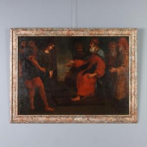 Dipinto Antico Scena Biblica Olio su Tela Italia XVII Secolo