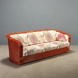 Divano Vintage Rattan Bambù Laccato Rosso Design Italia Anni 80 Originale
