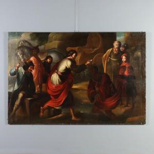 Dipinto Antico Battesimo dell'Eunuco Olio su Tela XVII Secolo Originale